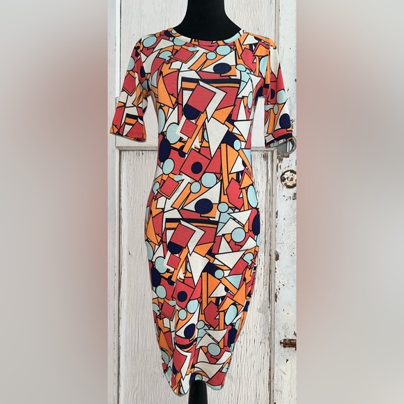 🫵LulaRoe 🐱🐶🦊 Abstract Multicolored Bodycon Dress🦊 - Picture 3 of 8